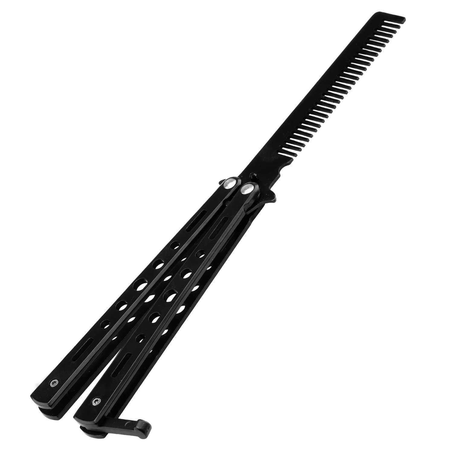 niceeshop(TM) Unique Design Folding Balisong Flail Comb Butterfly Knife Trainer Tool (Black)