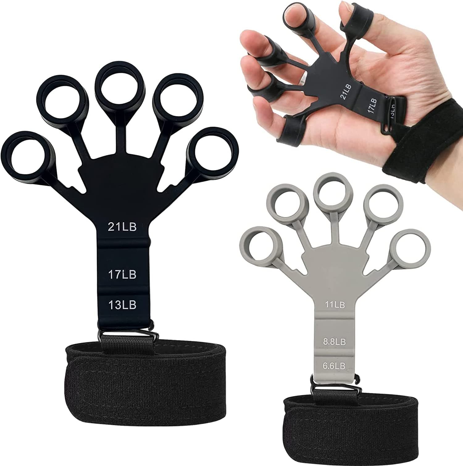 2PCS Finger Strengthener, Hand Strengthener Finger Exerciser Stretcher,Finger Exerciser & Hand Strengthener, Extension Exerciser Gripper Band for Wrist Training, black