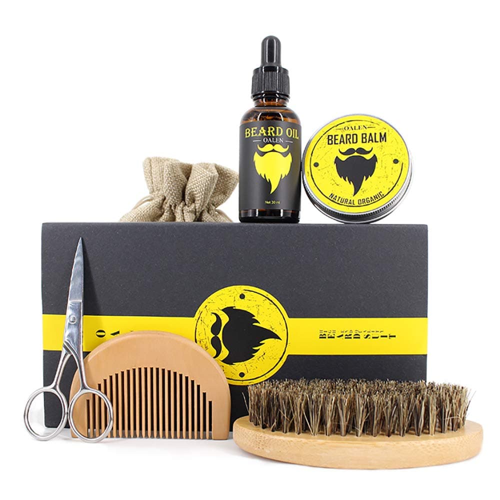 Beard Care Kit for Men Beard Growth Grooming & Trimming with Beard Brush, Beard Comb, Free Beard Conditioner, Beard Balm Butter, Mustache Scissors
