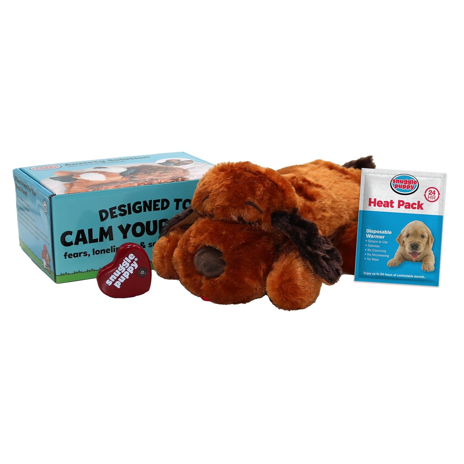 Snuggle Puppy Original Heartbeat Stuffed Toy for Dogs. Pet Anxiety Relief and Calming Aid, Comfort Toy for Behavioral Training in Brown
