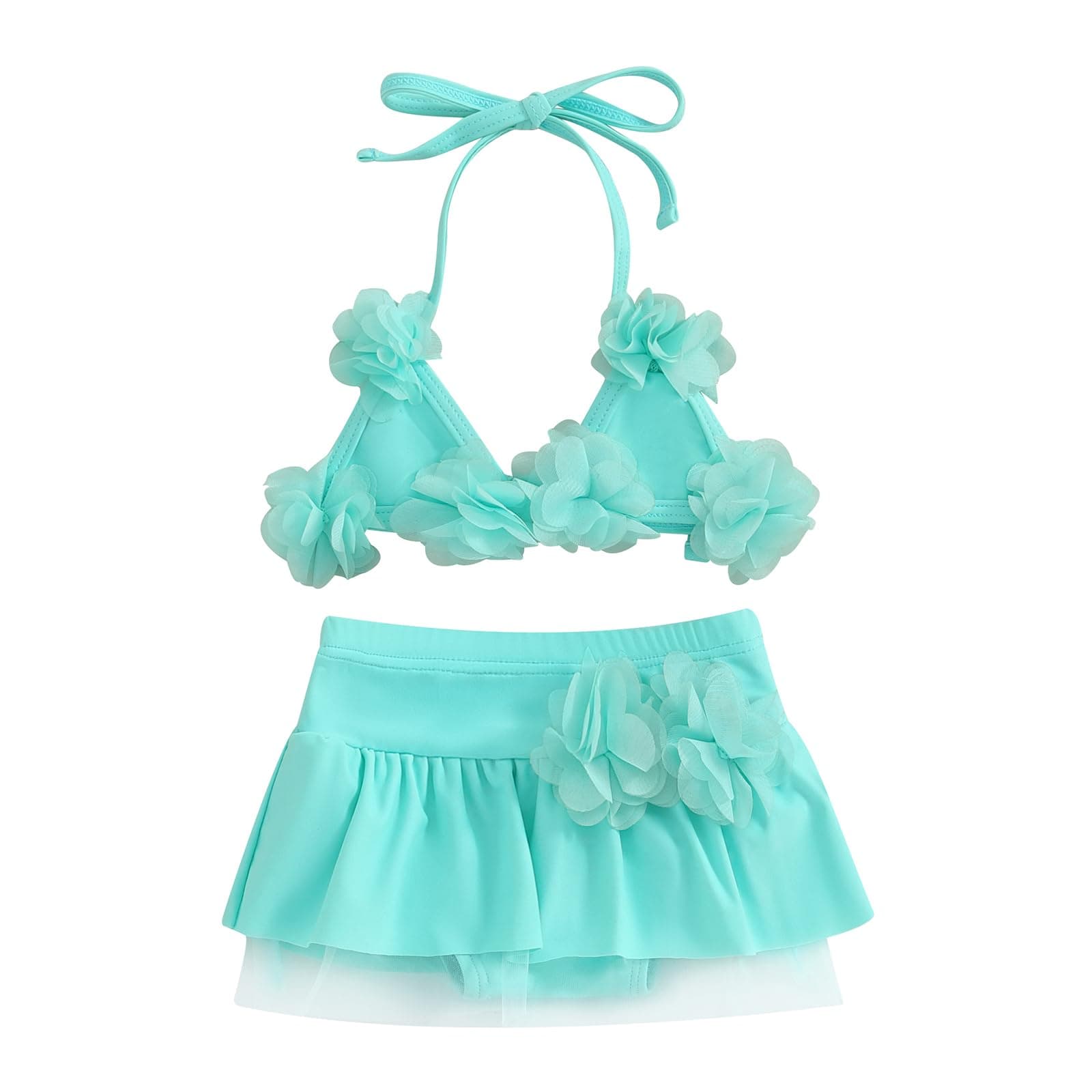 Infant Baby Girl Flower Swimsuit 3Pcs Halter Triangle Tops Ruffle Bottoms Sun Hat Bikini Set Bathing Suit Swimwear