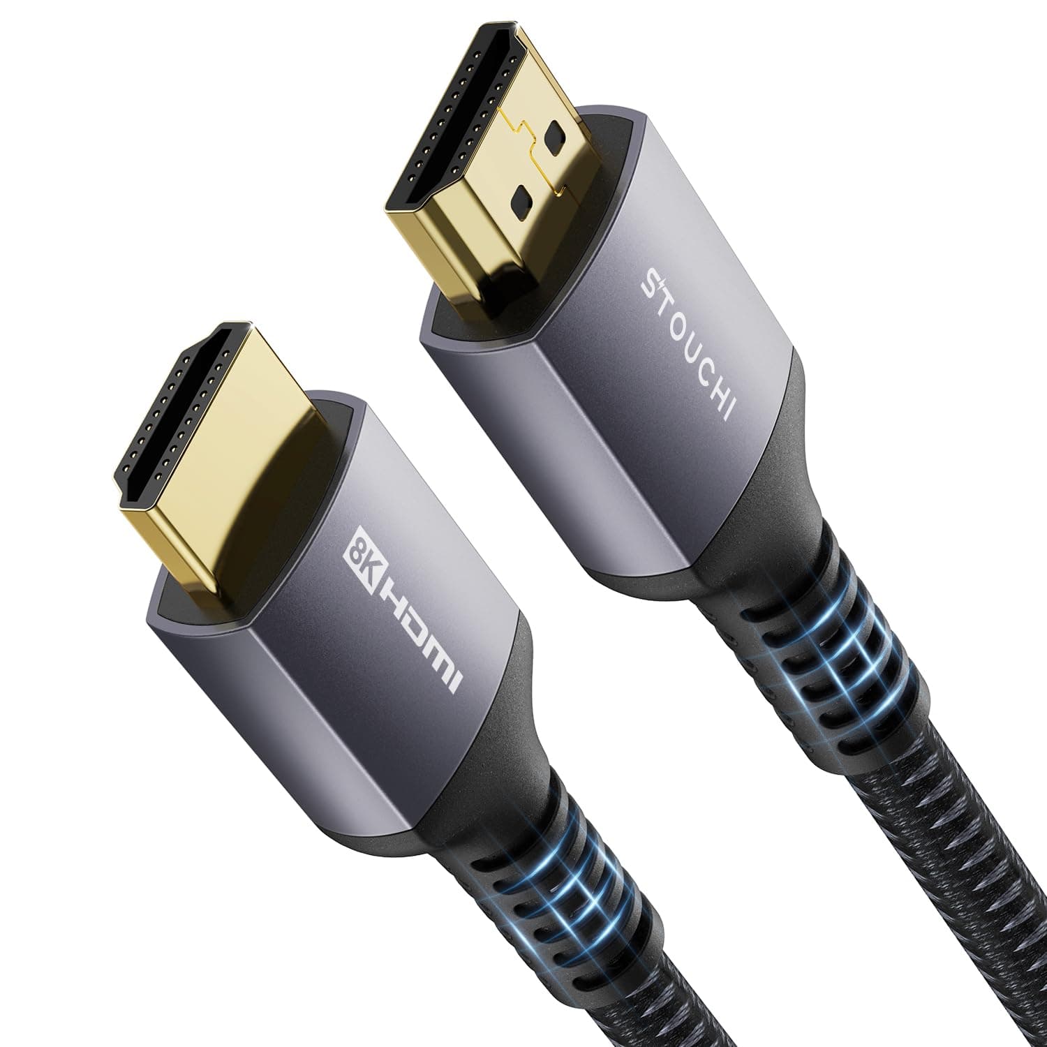 Stouchi HDMI Cable 8FT, 48Gbps Ultra High Speed HDMI® Cables Braided 2.1 Cord, 8K60Hz 4K120Hz 144Hz eARC Dynamic HDR HDCP 2.2&2.3 HDR10+ Compatible for PS5, PS4, UHD TV and PC