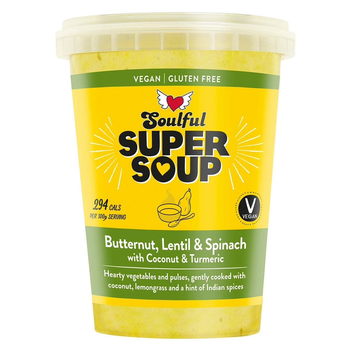 Soulful Super Soup Butternut Lentil and Spinach - Low Calorie, Gluten-Free, Vegan Soup - 600g