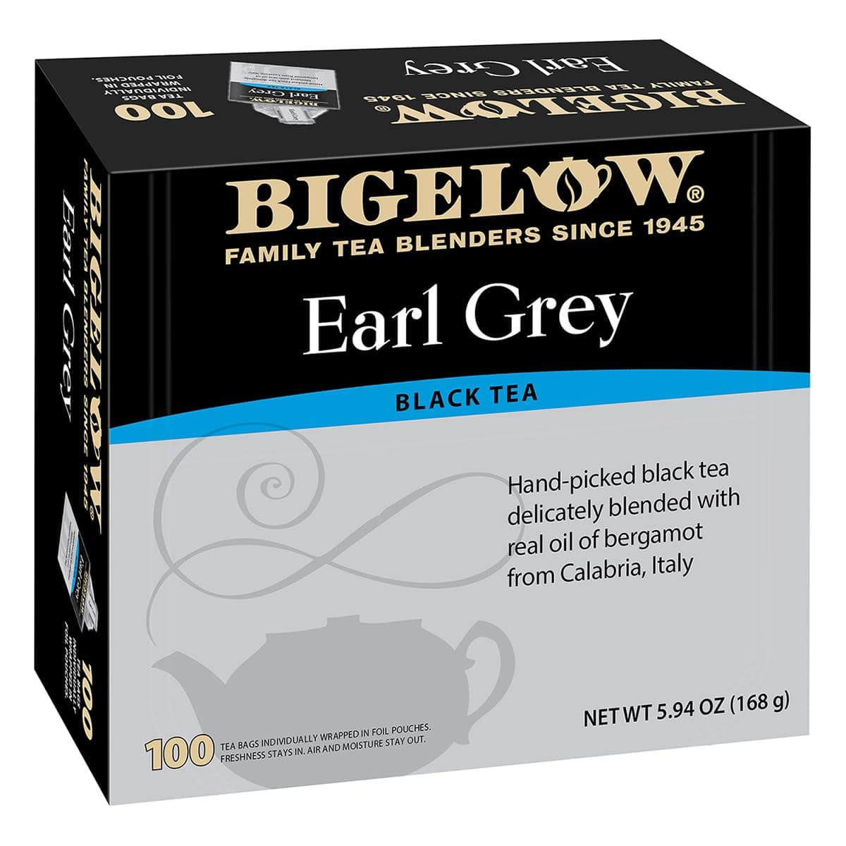 Earl Grey Black Tea, Caffeinated Tea, 100 Count Box (Pack of 1)