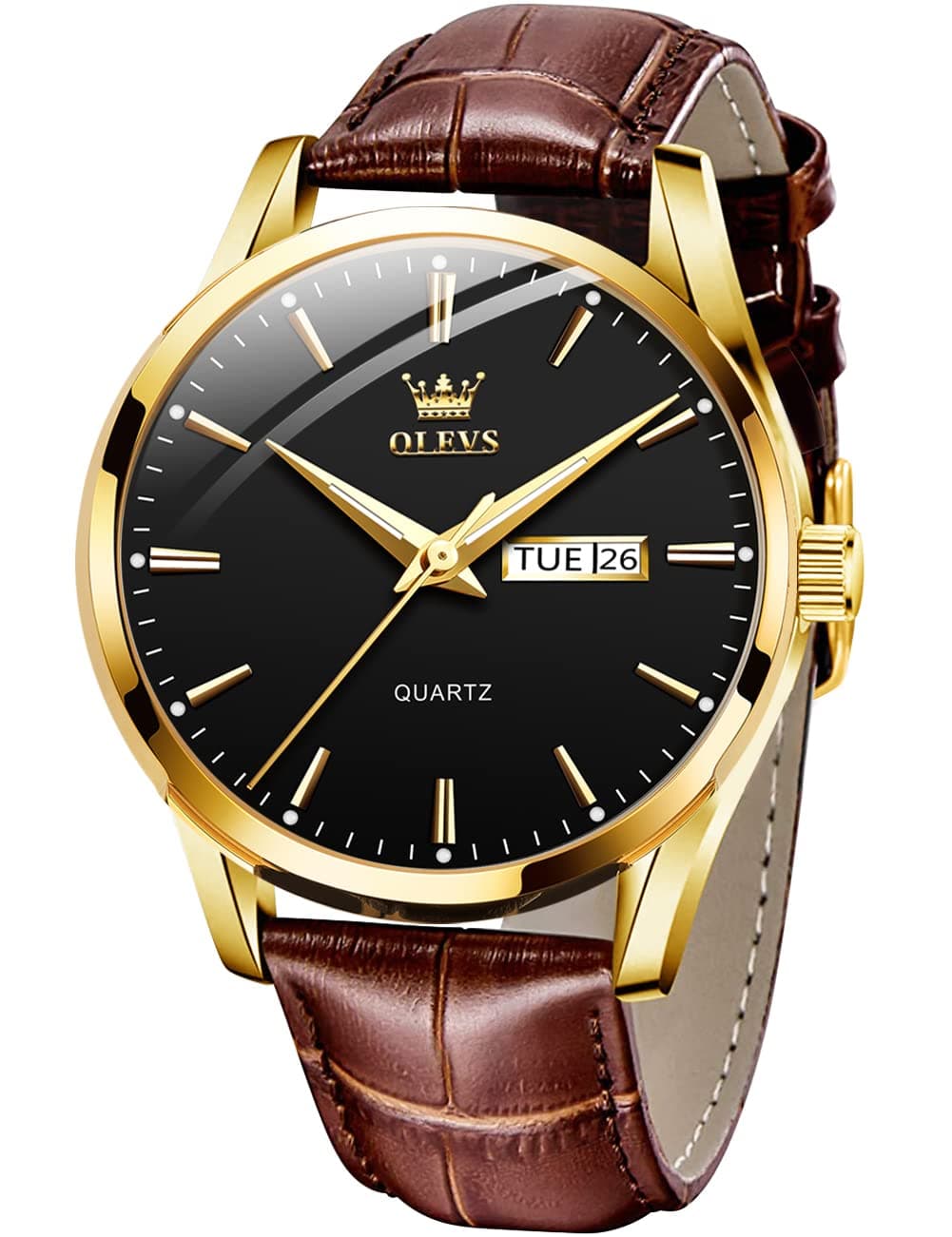 OLEVS Watch for Men Gold Blue Black Analog Quartz Dress Business Watch Day Date Calendar Stainless Steel Luxury Luminous Waterproof Casual Men Wrist Watches