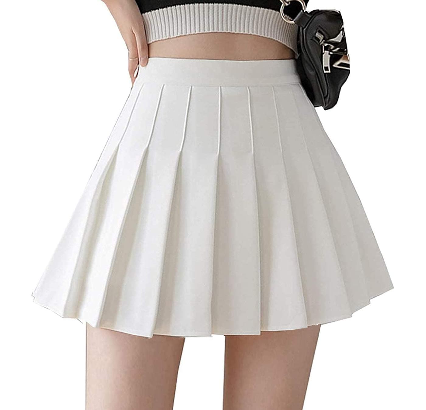 ApriddeoGirls Women High Waisted Pleated Skirt Plain Plaid A-line Mini Skirt Skater Tennis School Uniform Skirts Lining Shorts