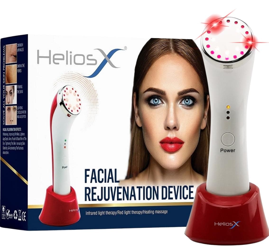 Helios X Red Light Therapy for Face 3-in-1 Infrared LED Light Therapy & Thermal Heating Facial Rejuvenation Massager Device for Anti-Aging, Improve Wrinkles, Texture/Age Spots Facial Light Therapy