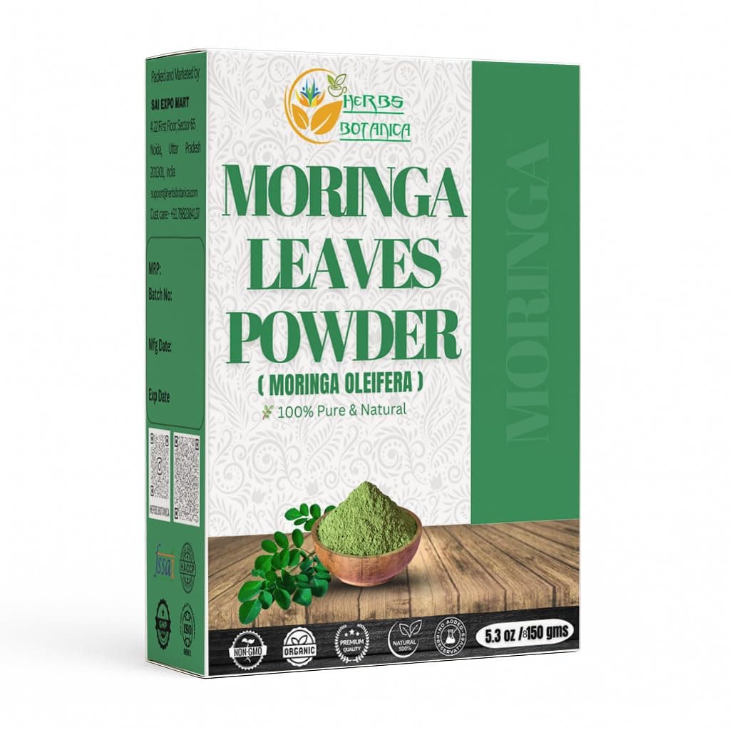 Herbs Botanica Moringa Leaf Powder 150 GMS Leaves oleifera Pure Premium Indian Powder Natural Fresh Morning Drink Vitamins and Immune Vitamin Superfoods 5.3oz Pack