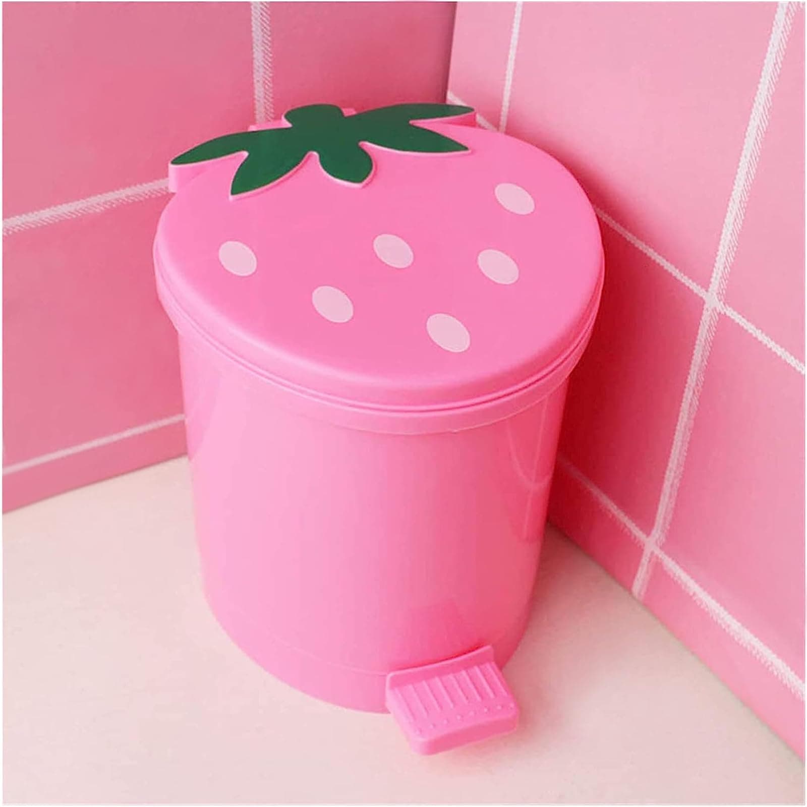 Strawberry Trash Can, 1 Gallon Desk Plastic Cute Trash Can Kawaii Small Srawberry Garbage Can for Bedroom with 2 Rolls Garbage Bag and 20 PCS 3D Cartoon Stickers(Random Style)