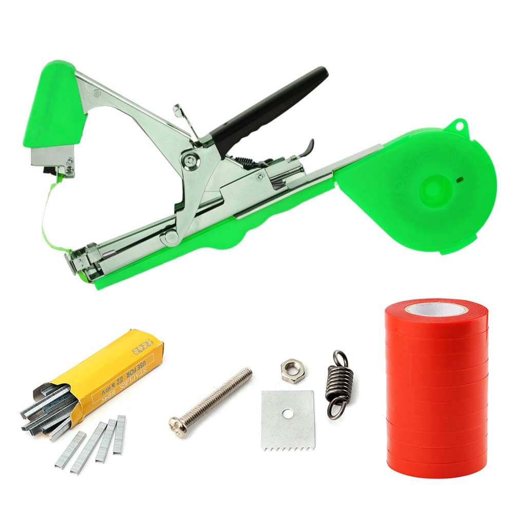 Aozzy Vineyard Tools Garden Vine Tying Tape Plant Tying Machines Agriculture Tapener Hand Tying Machines Fix the Vine Plants such as Tomatos,Cucumbers, ect 10 Rolls Tape+1 Staples +Tying Tool