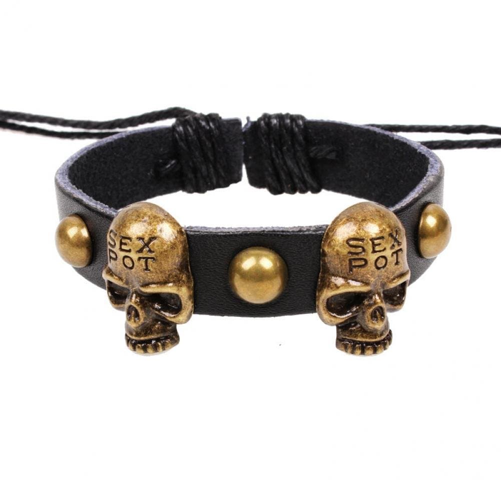 Shiny Moon 2015 New Handmade Fashion Skull Charms Infinity Bracelet Brown Black Woven Leather Punk Braclet