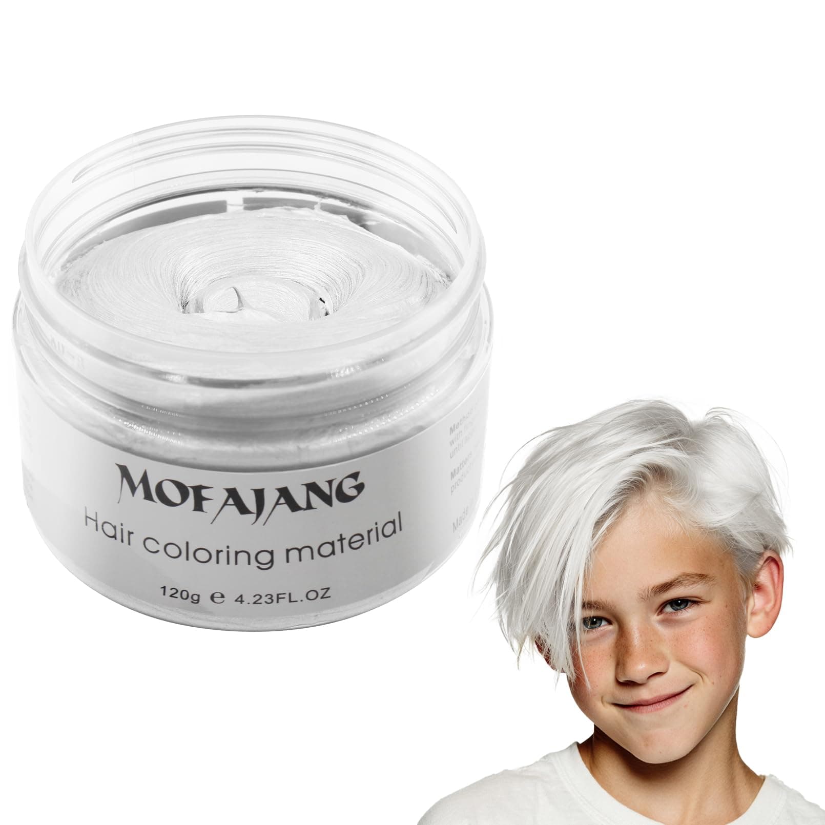 White Hair Color Wax Pomades 4.23 oz - Natural Hair Coloring Wax Material Disposable Hair Styling Clays Ash for Cosplay, Party (White)