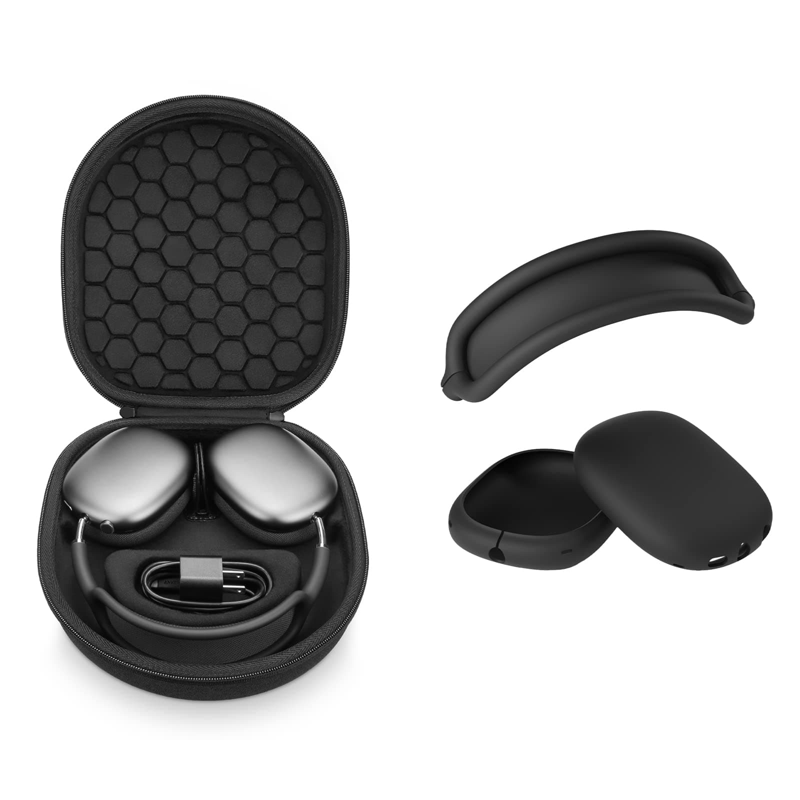 Yinke Smart Case for AirPods Max Headphones Supports Sleep Mode, with AirPods Max Silicone Earpad Cover and Headband Cover Anti-Scratch Accessories, Hard Organizer Portable Carry Travel
