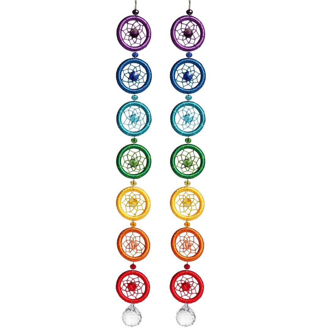 MIGG 2pcs Handmade 7 Chakra Dream Catcher Fengshui Pendant with 20mm Crystal Chandelier Ball Prisms Suncatcher Rainbow Ornament