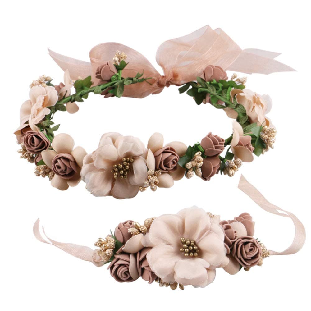 MioClothFlower Crown Headband Garland Corsage Wedding Party Wreath Women Girl Champagne