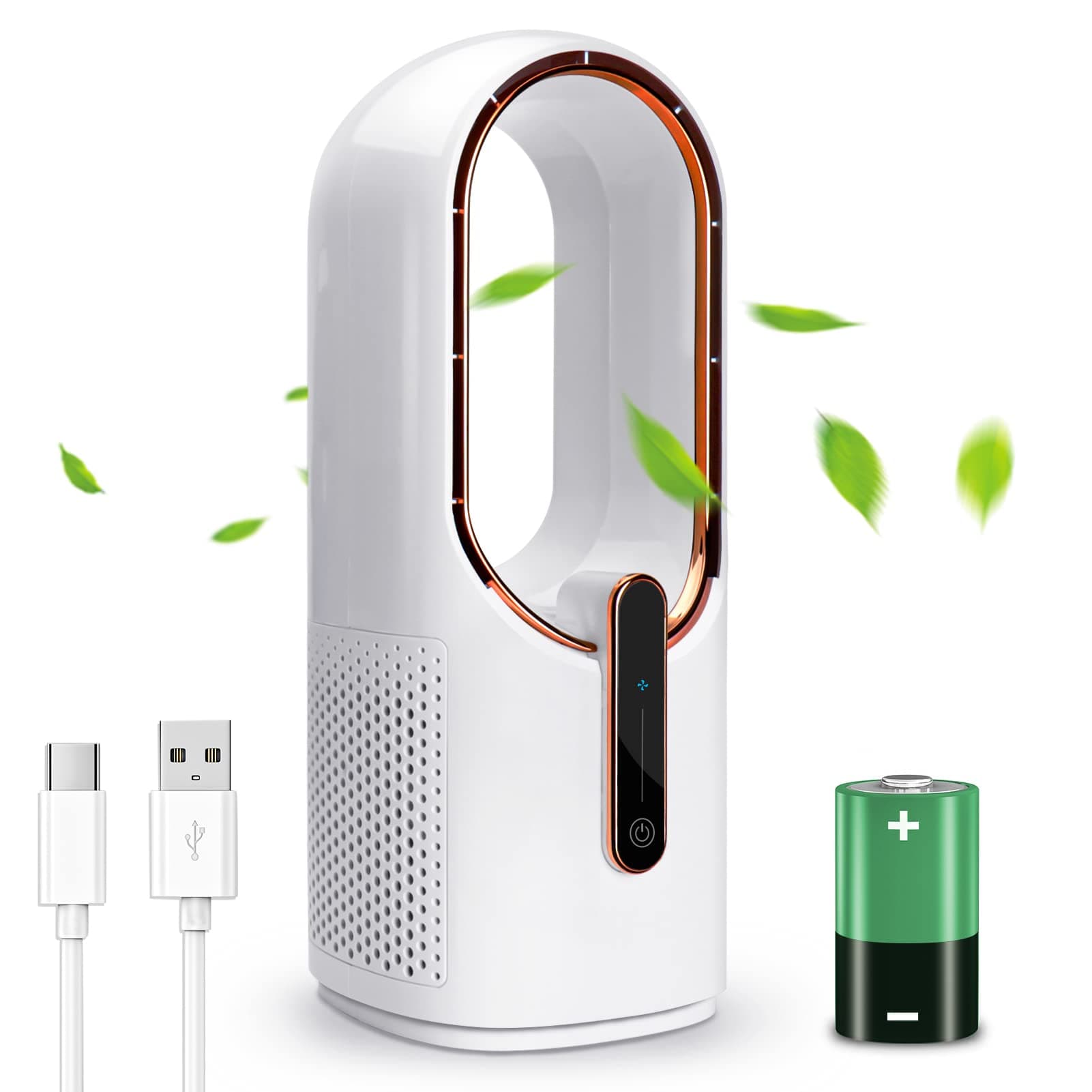 Desk Fan, Small Quiet Bladeless Fan 11.8 Inch USB Table Fan, Portable Rechargeable Battery Operated Fan with Touch Control 3 Cooling Speeds, Personal Desktop Fan for Bedroom Office Home