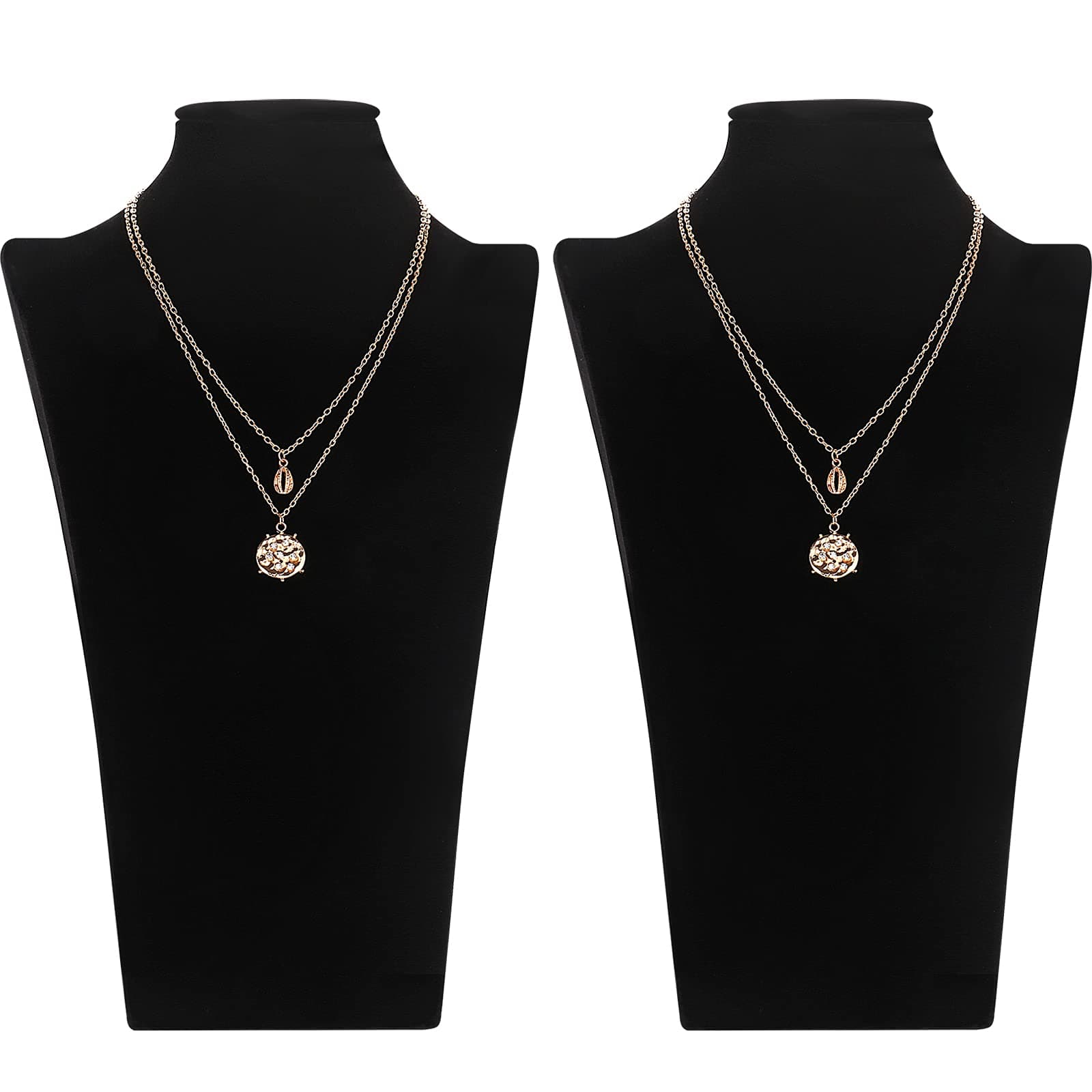 POLMART Velvet Jewellery Bust 2 Pieces Jewellery Stand Necklace Pendant Chain Jewellery Bust Display Holder Black 29.5 cm