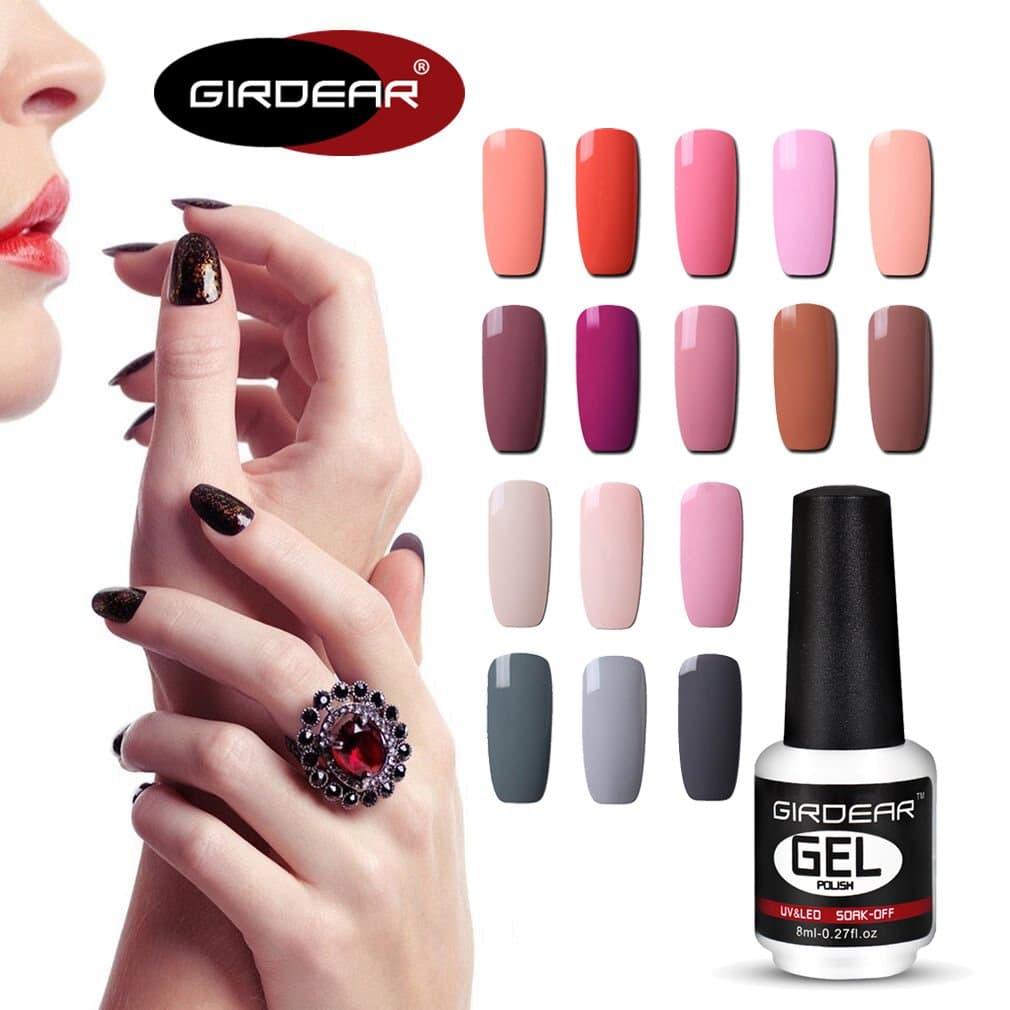 Girdear Choose Any 8 Colours 8ml UV LED Gel Polish Soak Off Nail Varnish Nail Art Starter Set