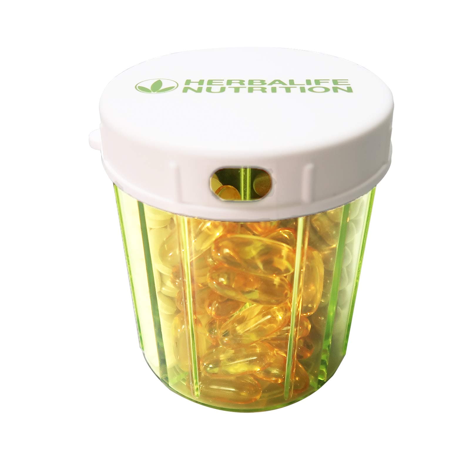 Herbalife Round Pill Organizer Dispenser Pill Boxes with 4 Compartments for Medication, Vitamins & Supplements