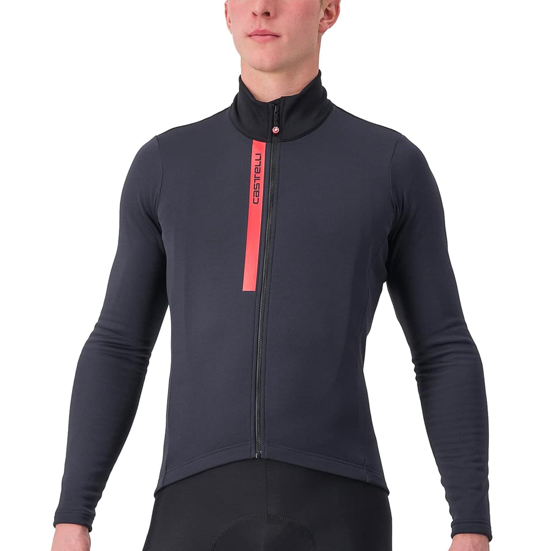 Men's Entrata Thermal Jersey, Long Sleeve Zip Up Fleece Insulated Base Layer for Winter Road Cycling I Gravel Biking - Light Black/Red - Medium