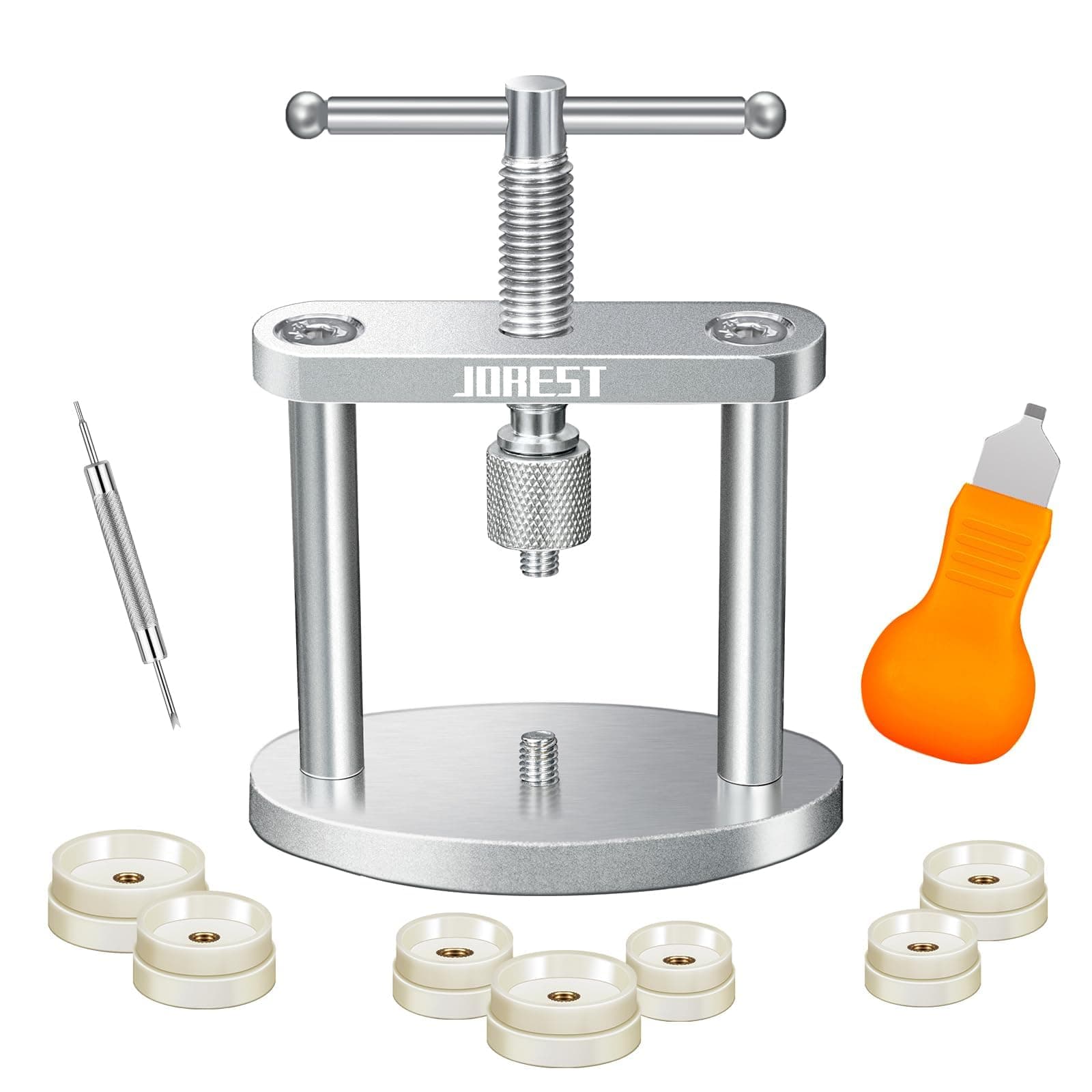 JOREST Watch Press Tool Set, Watch Back Case Closer for Closing The Cover, Watch Battery Replacement, Watch Opener Remover, Repair Kit for Watches with A Pry Opening, Only for Round Dials