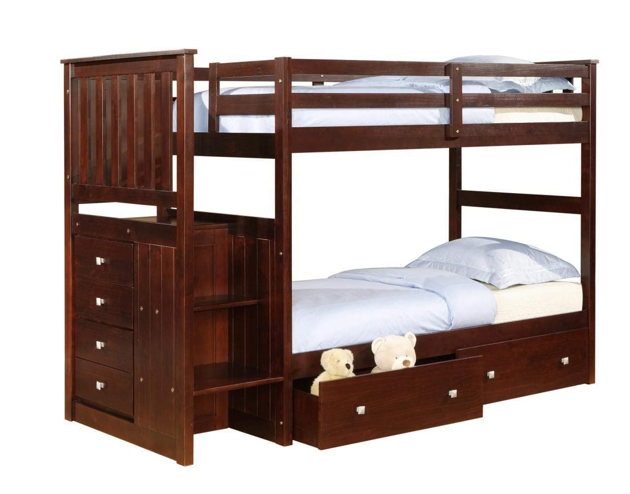 smartchoicefurniture Donco Cappuccino Stairway Twin Mission Bunk Bed
