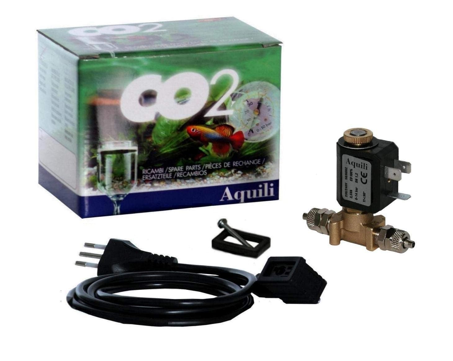 Aquili CO210 Solenoid Valve 3.5 W with Wire and Plug Fittings, Brass