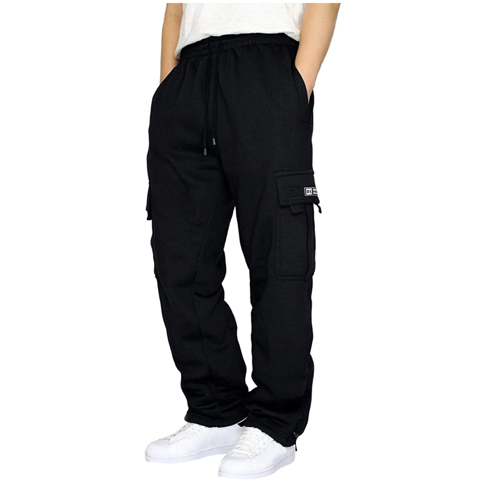 GANSANRO Men's Fleece Cargo Sweatpants Drawstring Loose Fit Sweatpants for Men with Pockets