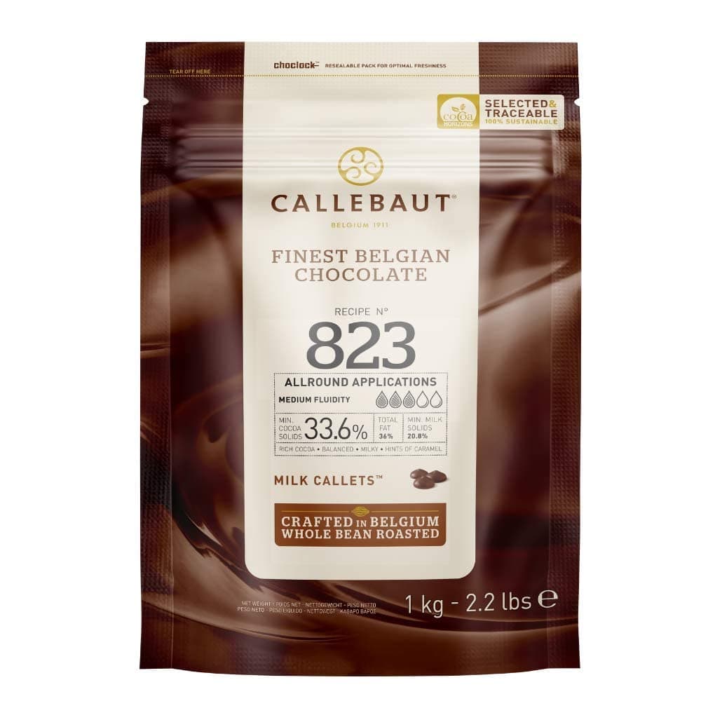 823 Finest Belgian Milk Chocolate Couverture Callets 33.6% Cocoa 1kg