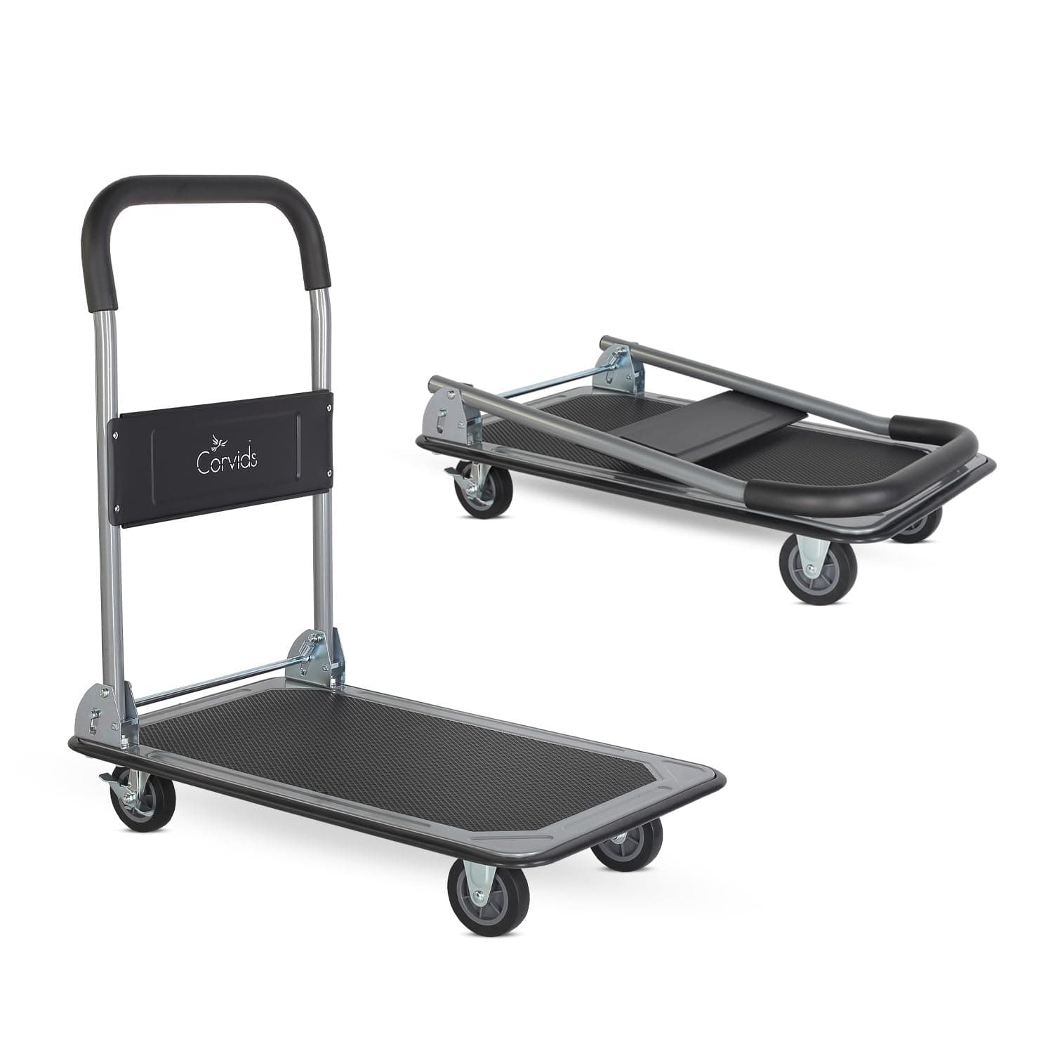 Corvids 150 Kg Portable Folding Metal Hand Platform Trolley | 2-Year Warranty | Hand Truck with 360° Rotating & Locking Wheels for Home & Warehouse Use
