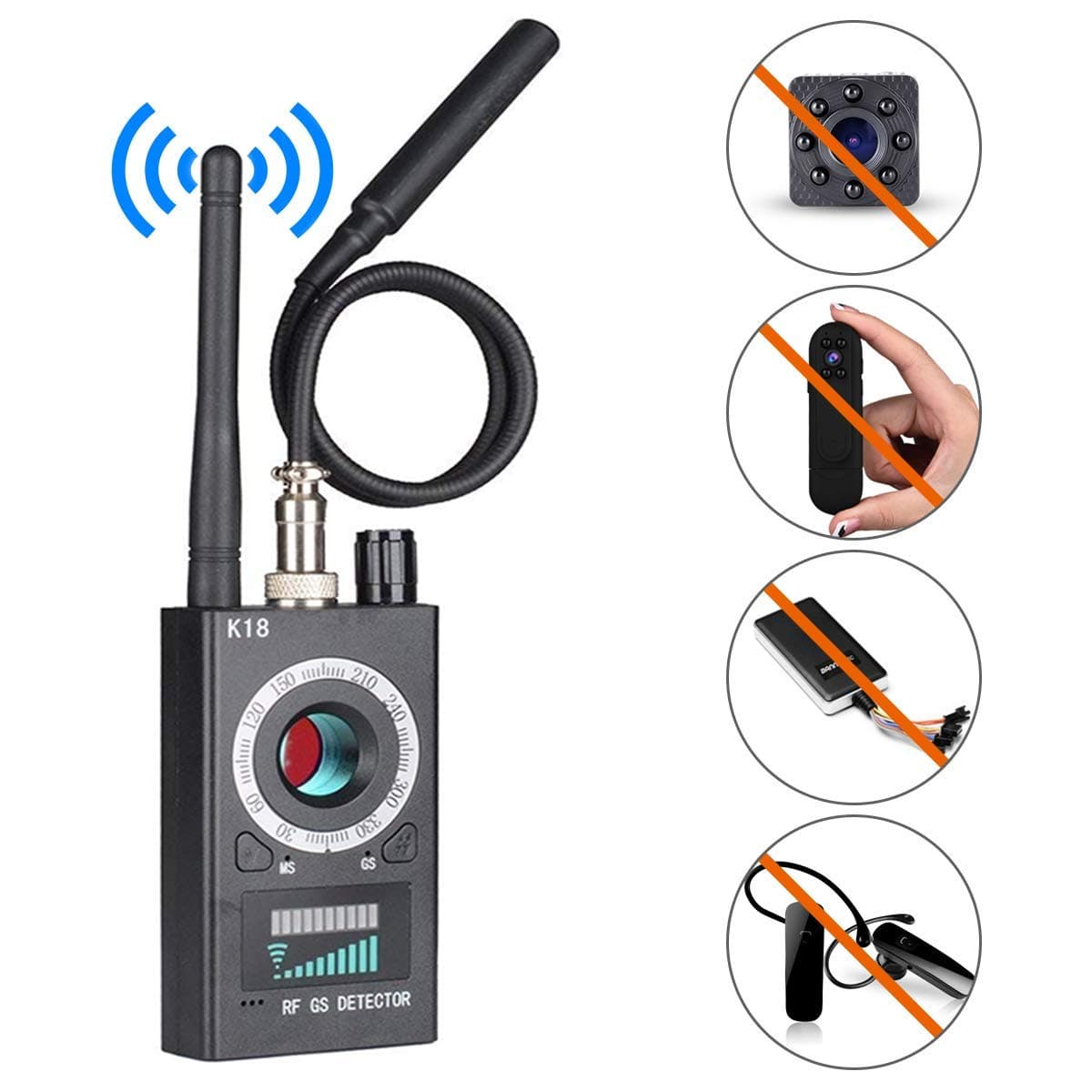 RF Signal Detector, Anti-Spy Wireless Bug Detector, GPS Camera Signal,Detector Multi-Channel Anti Spy Hidden Camera Finder,Full-Range All-Round Portable Detector for Eavesdropping Candid Video GPS