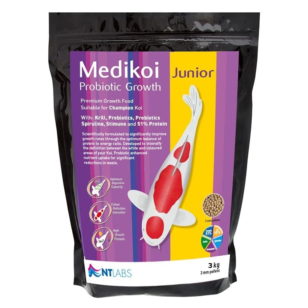 NT Labs Medikoi Probiotic Growth, Complete Feed For All Pond Fish, Ideal For Late Spring and Summer Feeding, High Protein Fish Feed, Maintains Immune System, Koi Fish Food (3 kg)(3 mm)