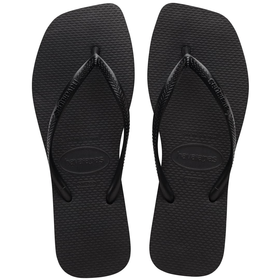 Havaianas Women Slim Square Sandal - Classic Square Toe Sandals - Black, 7/8 W