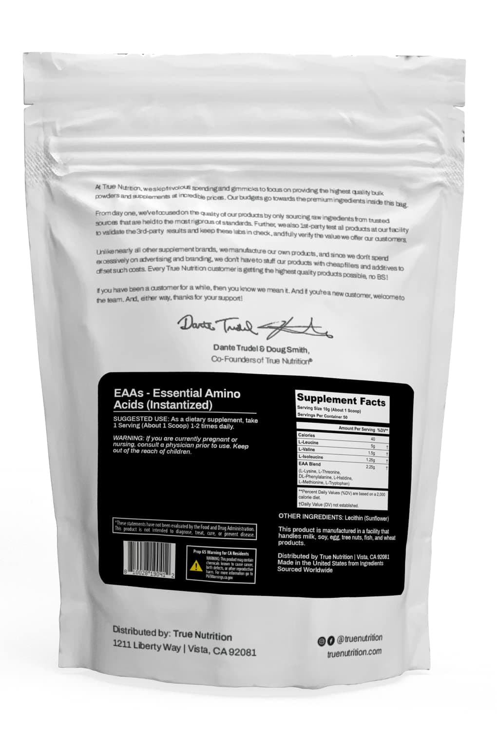 True Nutrition - Essential Amino Acids Supplement - Supports Increased Muscle Metabolism and Increased Energy Production - Instantized EAA Powder Mixes Easily - Unflavored 500g