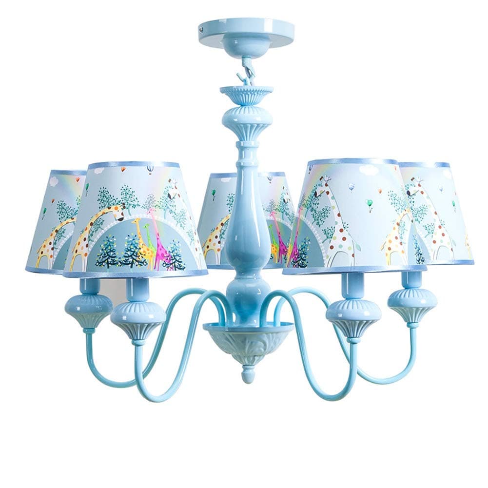 Children's Ceiling Light with 5 Heads, Blue Giraffe Design for Baby Boy Girl Bedroom E14 x 5 Diameter 65 cm x 45 cm (A+)
