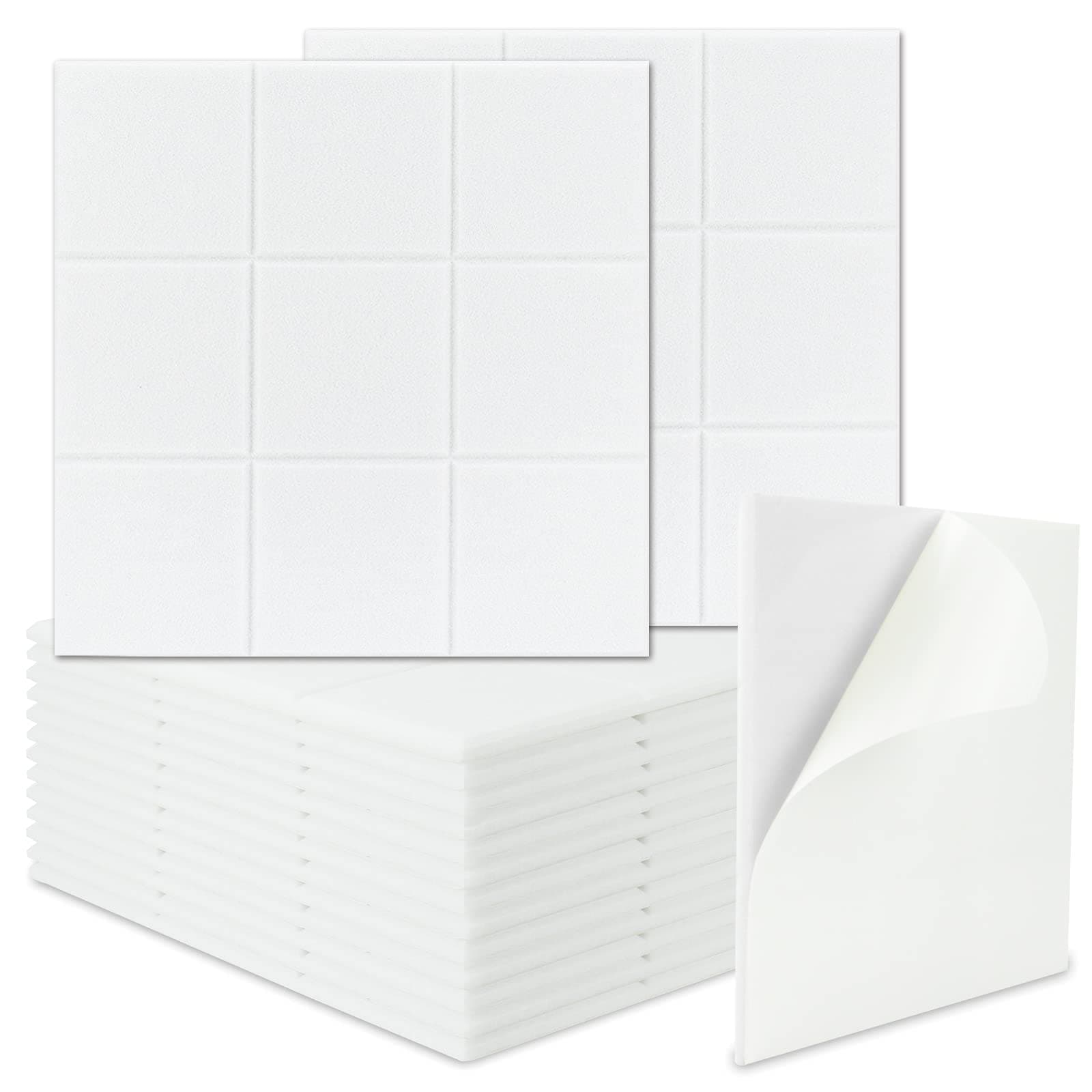 BXI Sound Absorber - 16 Pack Self-adhesive 12 X 12 X 0.4 Inches Acoustic Absorption Panels, Tackable Sound Absorbing Panels for Wall and Ceiling Acoustic Treatment