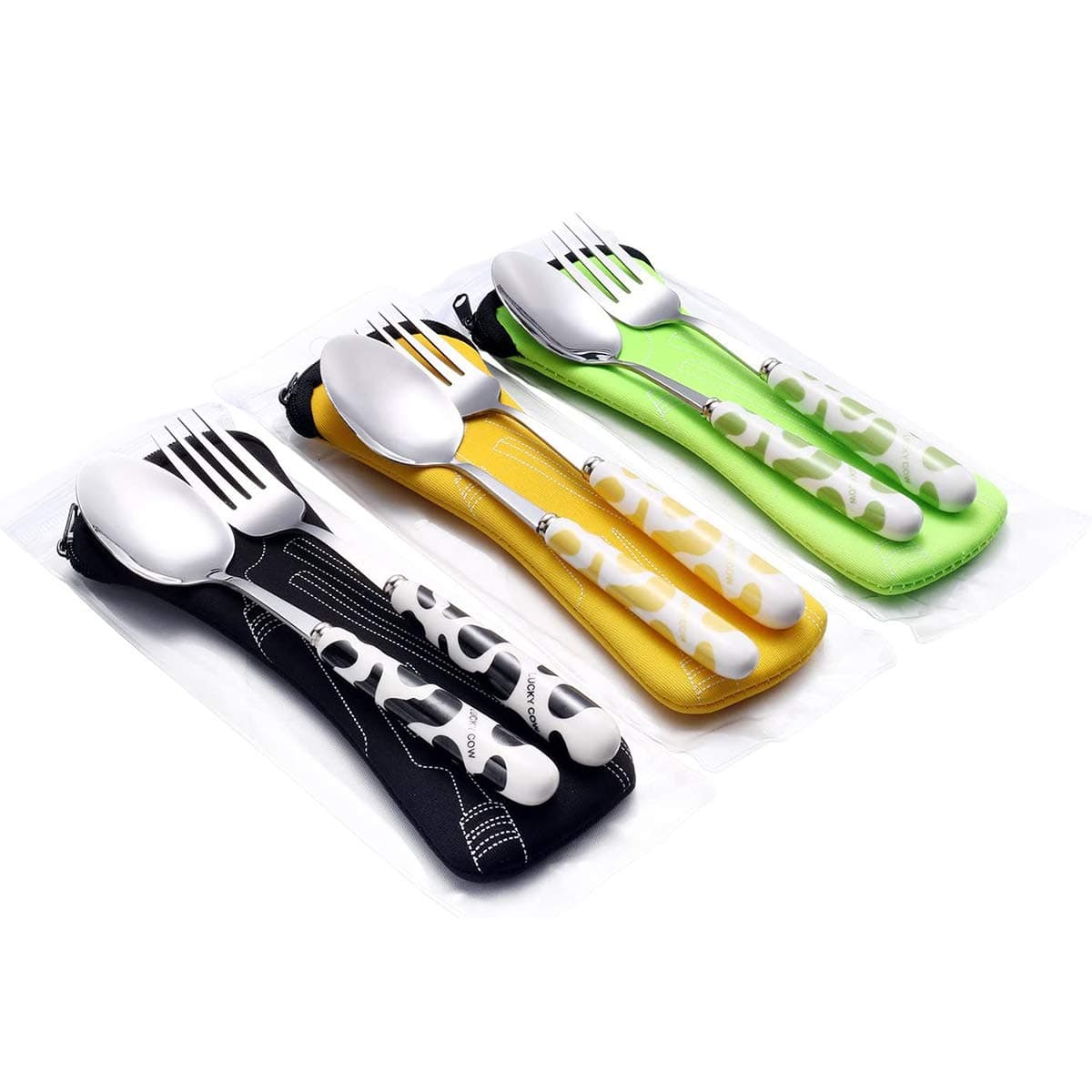 Dinner Flatware Set,Stainless Steel Fork and Spoon Set Portable Cutlery Set Travel Utensils Set with Ceramic Handle and Carrying Case(Black/Green/Orange)