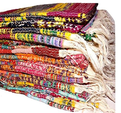 Lot Of 2 PC's Hand loomed Rag Rug , Vintage Throw, Handwoven Sari Rug , Chindi Rug Carpet ,Decorative Multi color Yoga mat.