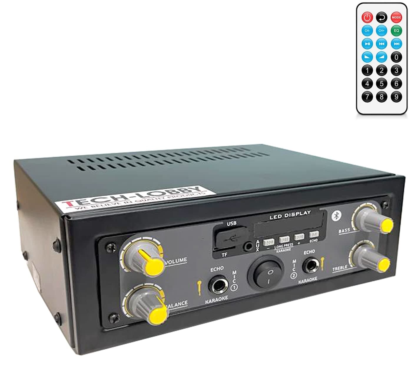 Dual Ic 4440-2 Channel 4 Port Amplifier for Stereo Audio Speakers Bluetooth 5.0 RMS 100W, Receivers with FM Radio, MP3/USB/SD Readers, 2 Mic Input