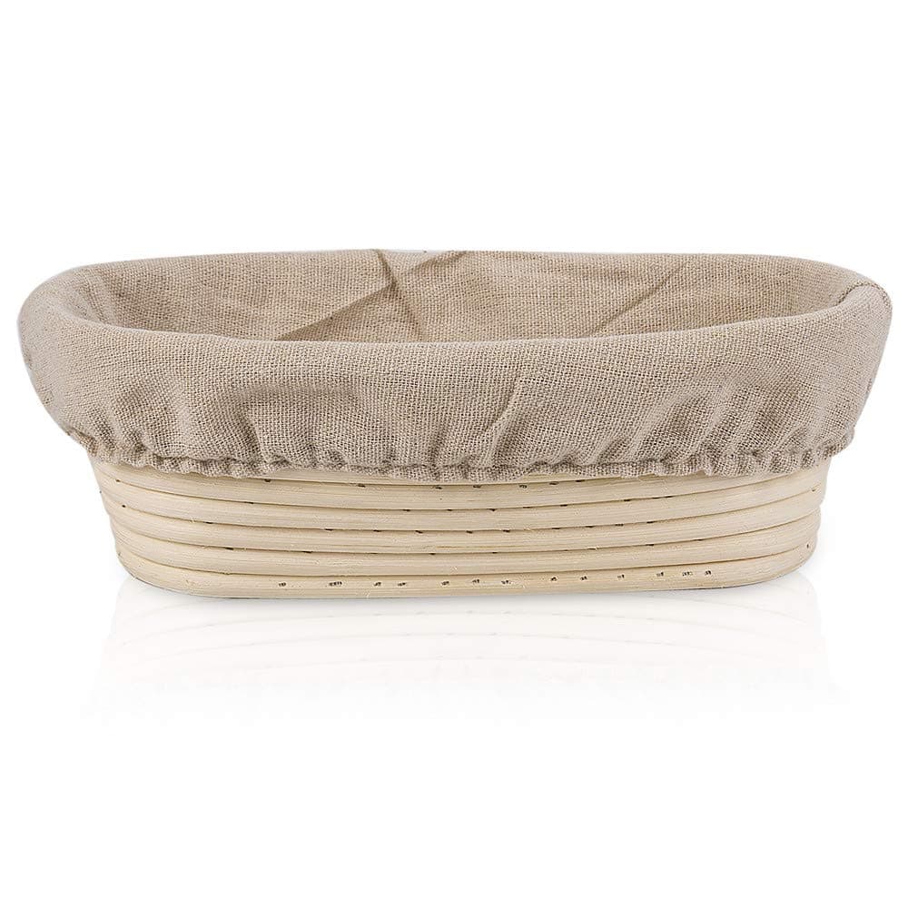 Flowear(10 x 6 x 3.5 inch) Bread Proofing Basket, Dough Proofing Rising Rattan Basket & Liner, For Home Bakers (Sourdough Recipe) & Bread Making