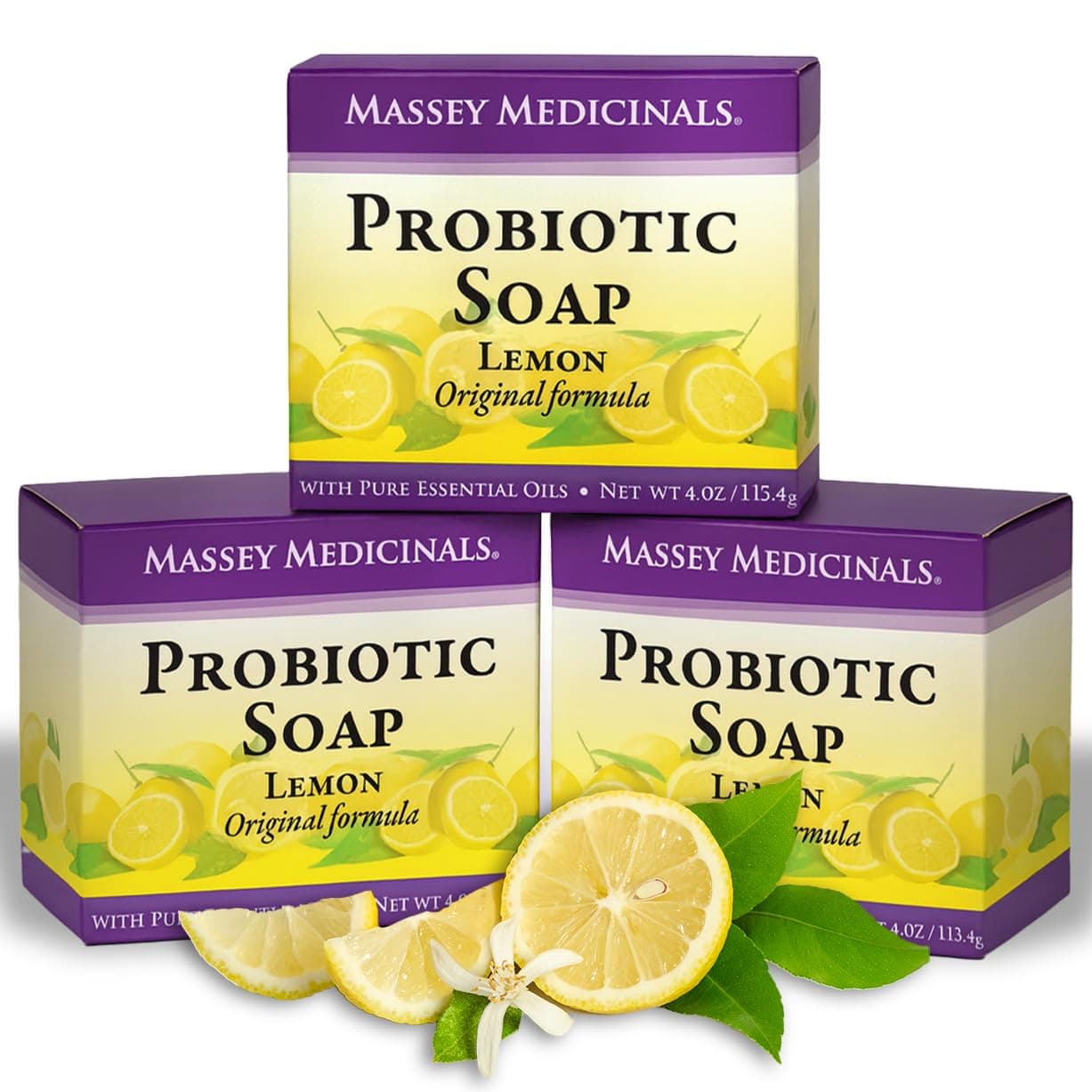 Massey’s CF 100% Natural Probiotic Soap - Powerful Tea Tree and Lemon Body Soap - 4oz Lemon Scent