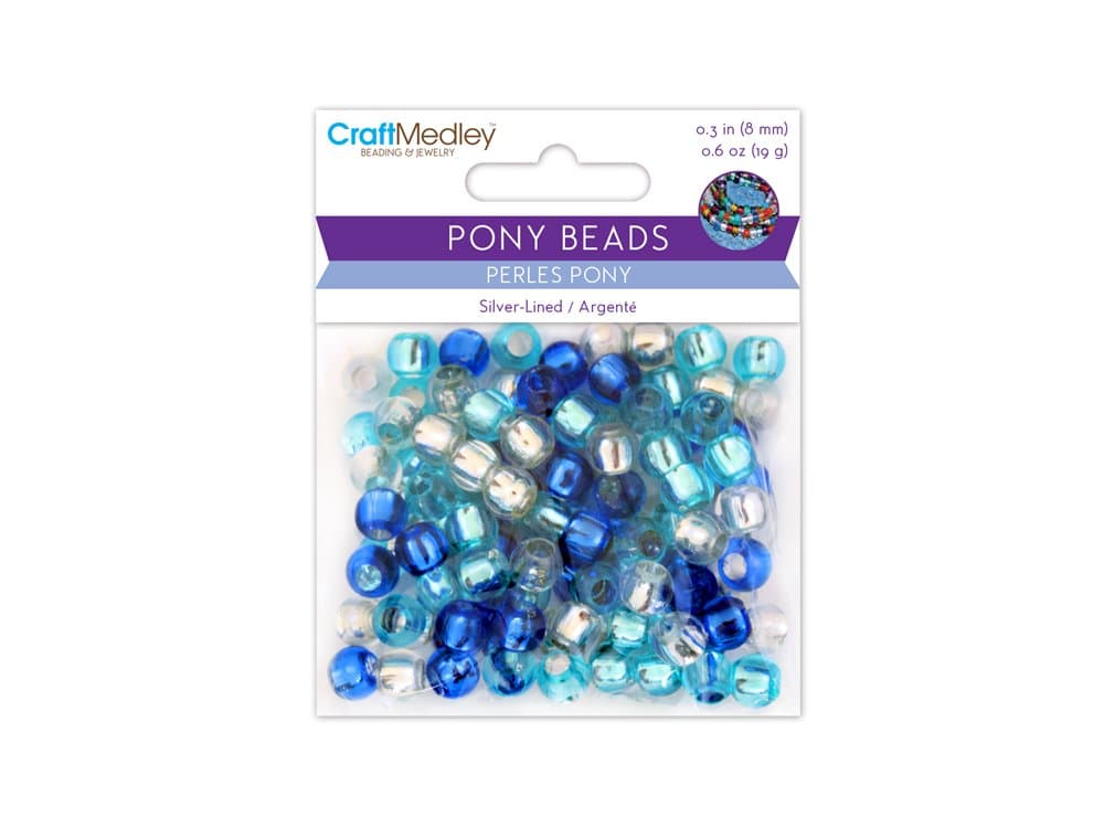 CraftMedley Pony Beads, Silver-Lined, 8mm, 19g, Cloud