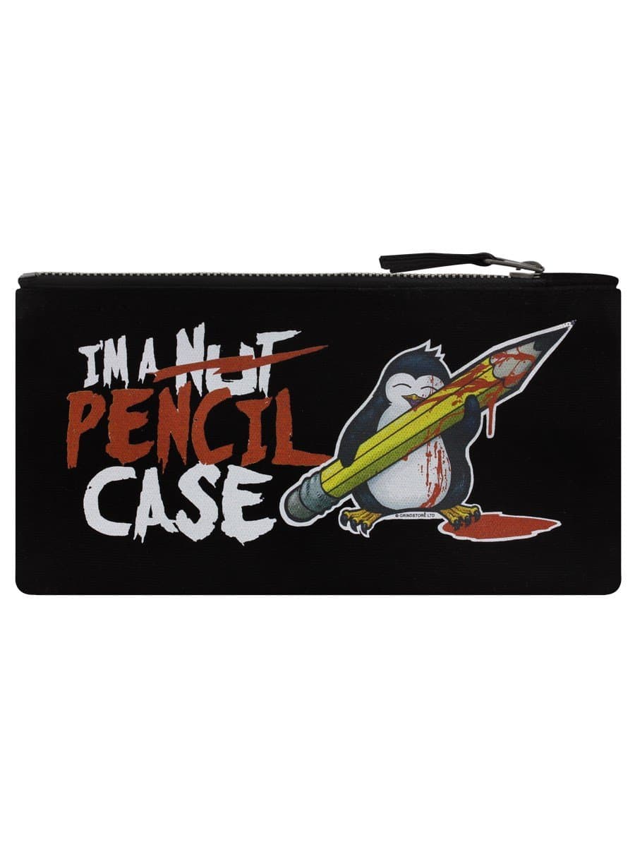 Psycho Penguin I'm Not A Nut Case Pencil Case Black 21x11cm