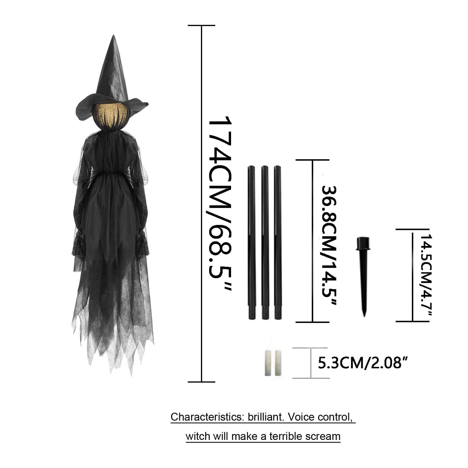 clyqyy Visiting Light-up Witches with Stakes -Halloween Voice Control Induction Holding Hands Witch,Outdoor Garden Decorations,Waterproof Life Size for Outside Home Party Decor (Black -3PCS)