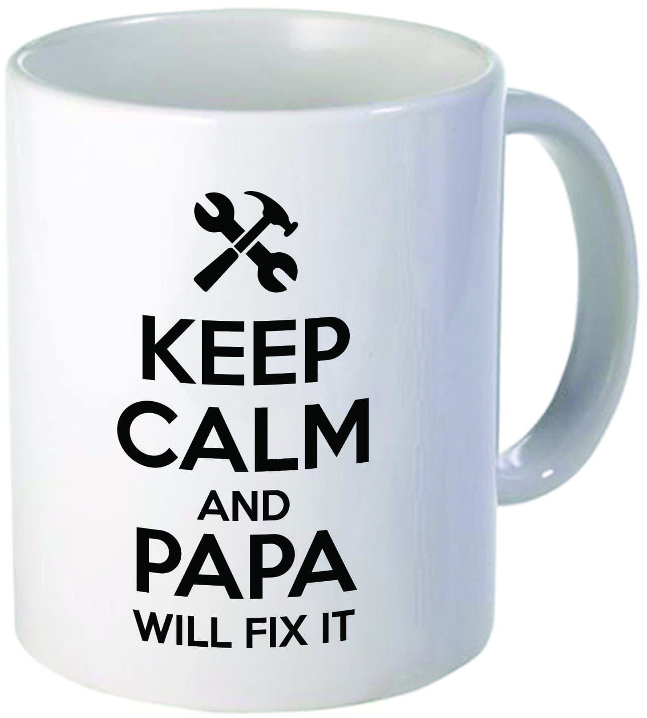 Funny "Keep calm and Papa will fix it", 11OZ Coffee Mug Novelty, Office, Job. By Aviento