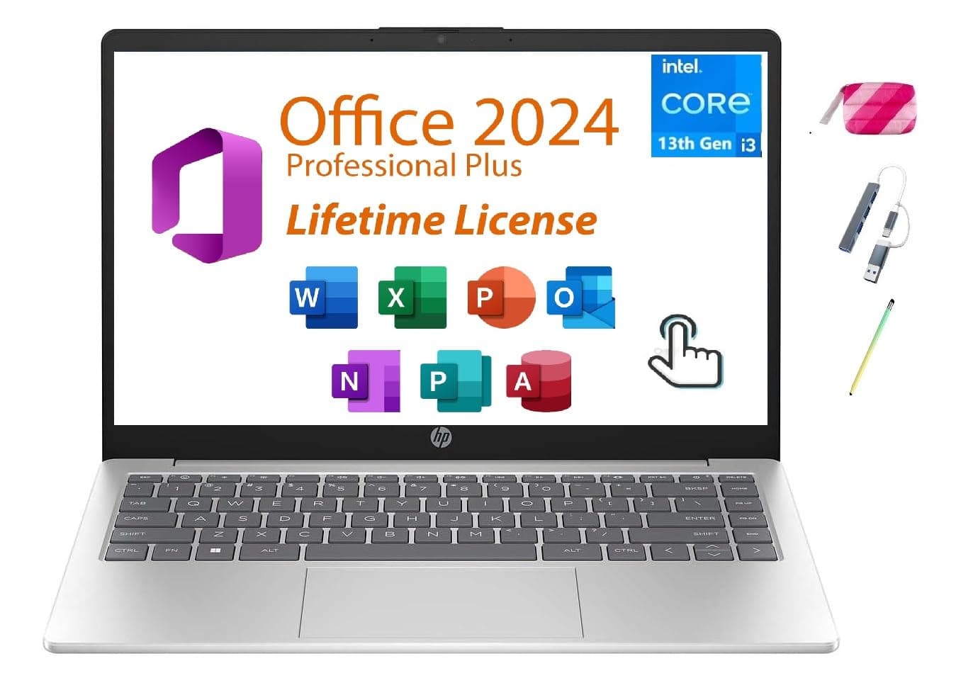 HP 15.6" Touchscreen Laptop, Lifetime Office 2024, Intel 13th Core i3-1315U(Beats i5-1135G7), 8GB RAM, 512GB PCIe SSD, Ai Copilot, Long Battery Life, Type C, Windows 11 Pro,W/BTP Bundle