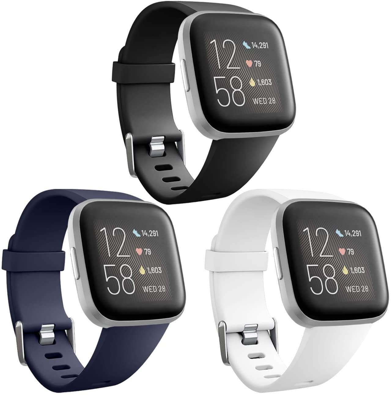 Wepro Bands Compatible with Fitbit Versa/Fitbit Versa 2/Fitbit Versa Lite SE SmartWatch for Women Men, Sports Replacement Wristband Strap for Fitbit Versa Watch, Small, Large