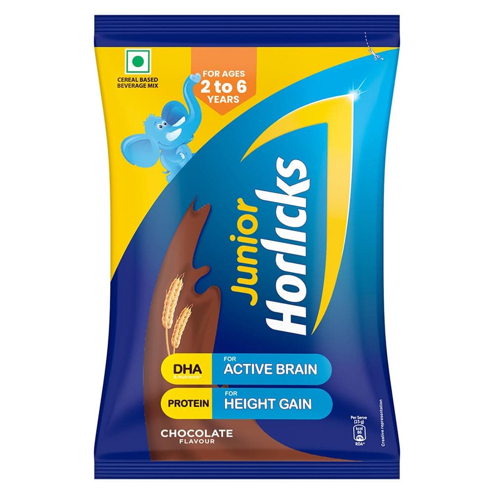 Junior Horlicks Horlicks Junior Health & Nutrition Drink Chocolate Pouch, 500 g