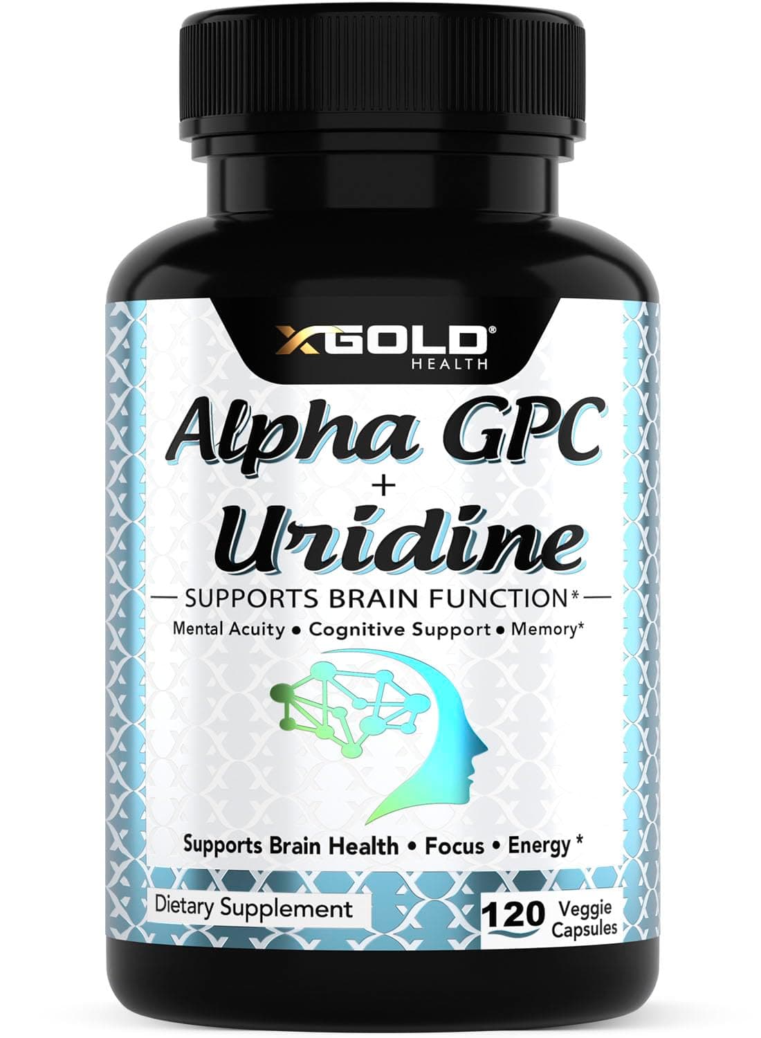 Alpha GPC Choline 600mg + Uridine Monophosphate 300mg-2-in-1 Nootropic Supplement Helps Boost Focus, Energy & Cognitive Performance -Potent Mood Enhancer & Brain Focus Supplements -120 Veggie Capsules