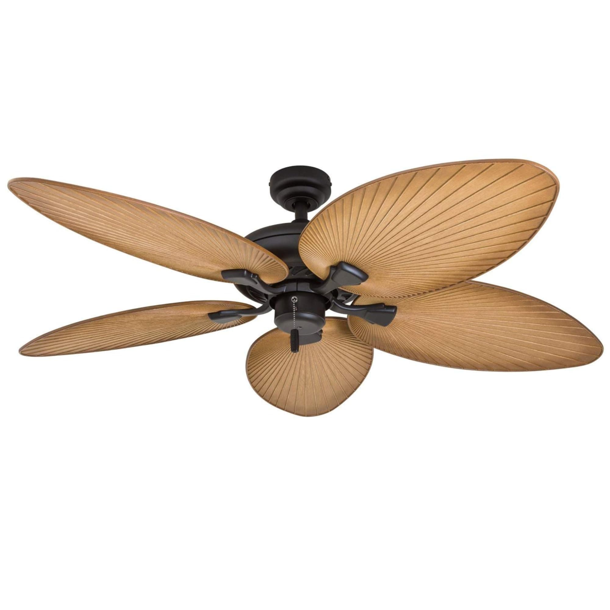 Palm Island 52 Inch Tropical Indoor Outdoor Ceiling Fan, LED Light, 5 Palm Leaf Blades, Pull Chain Control, Quiet Motor, Espresso
